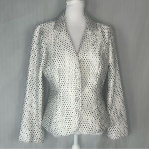 Jackie Jon Blazer Formal Satin White w/Black Polk a Dots Rhinestone Buttons 8P